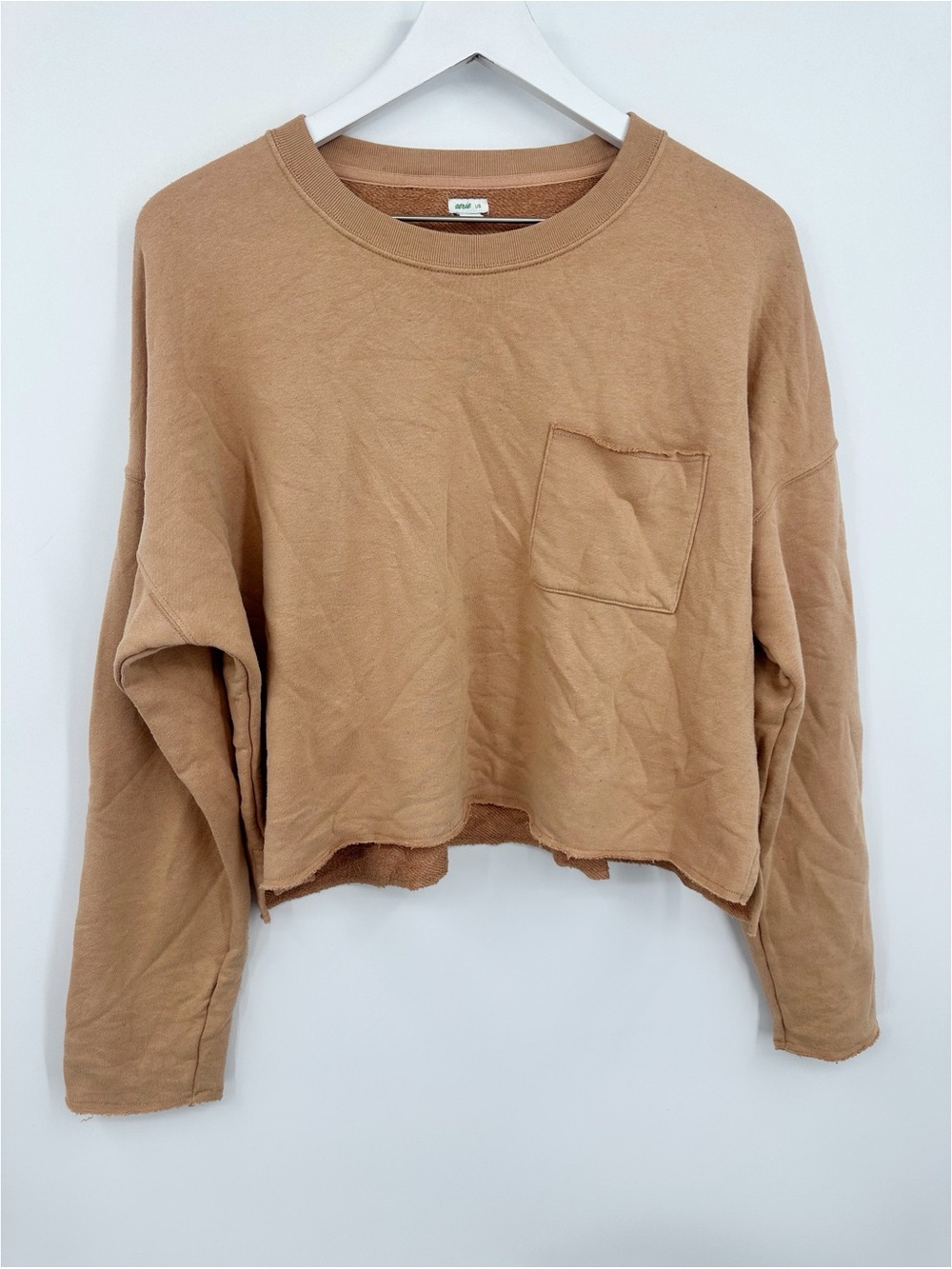 Aerie Tan Cropped Sweatshirt Size Large Boho Loungewear